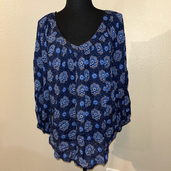 Floral Blue Women's Top Maeve Anthropologie Size 8 - Picture 3 of 12